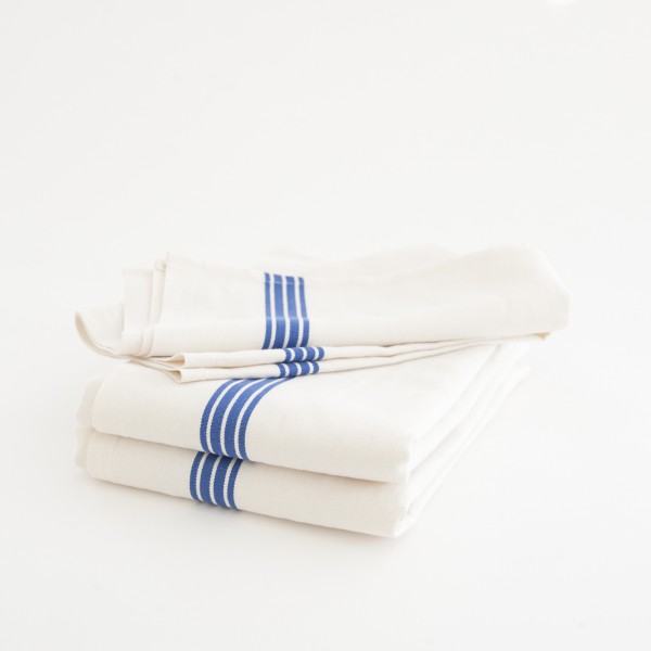 Torchon en lin coton lavé bandes bleus par Charvet Editions