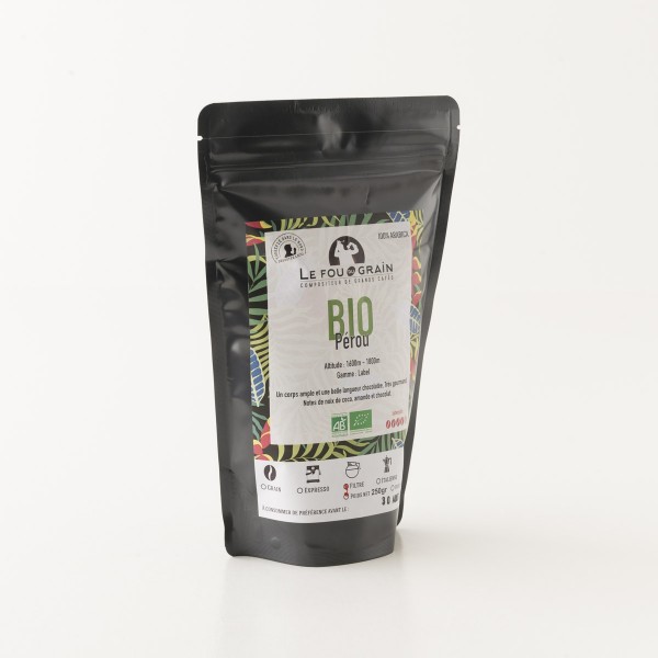 paquet de café Pérou BIO moulu 250g Le fou du grain
