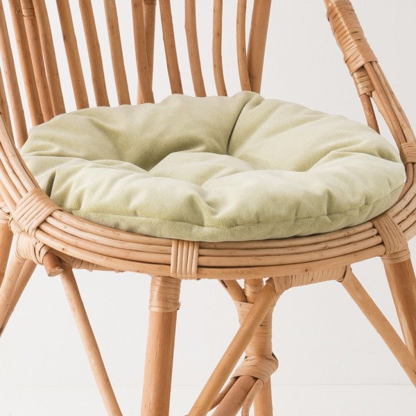 coussin rond en velours pour fauteuil osier anis