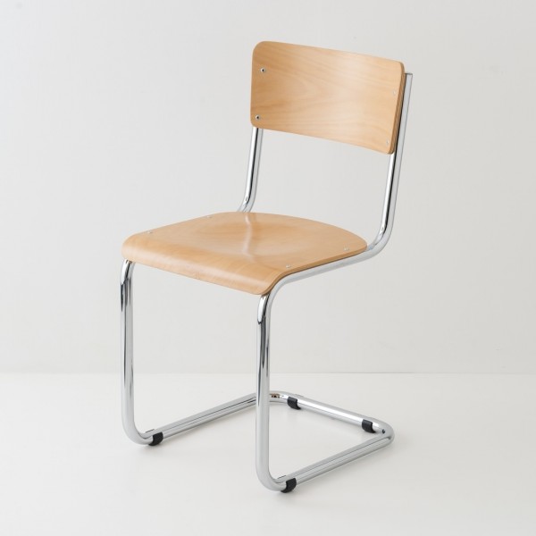 chaise cantilever chrome + bois naturel