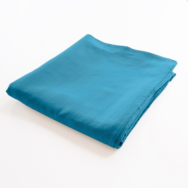 drap de lit plat 100% lin bleu paon