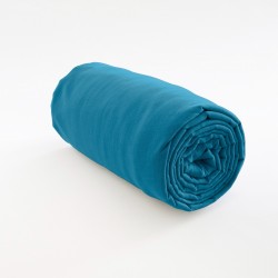 drap housse lin bleu paon