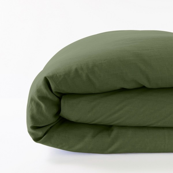 housse de couette lin vert treillis