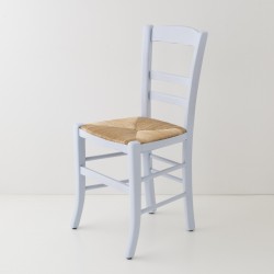 Chaise en paille bleu dragée