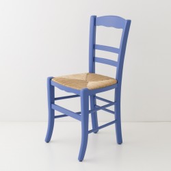 Chaise en paille bleu grec