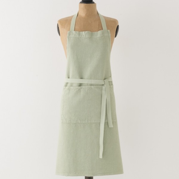 tablier en lin lavé pistache