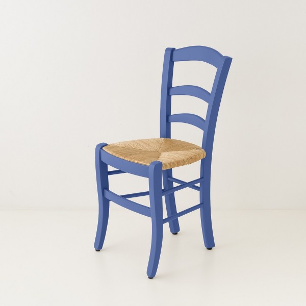 Chaise campagne paillée bleu grec
