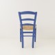 Chaise campagne paillée bleu grec de dos