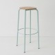 tabouret ht 80 cm tube + bois coloris bleu pastel