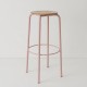 tabouret ht 80 cm tube + bois coloris rose