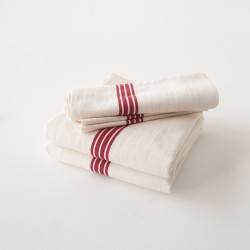 Torchon en lin coton lavé bandes rouges 100% made in France par Charvet Editions