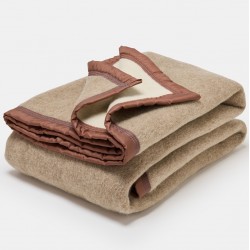 Couverture en laine sans teinture reversible bords havane