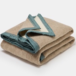 Couverture en laine sans teinture reversible bords vert eucalyptus