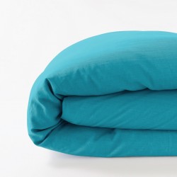 housse de couette lin bleu paon