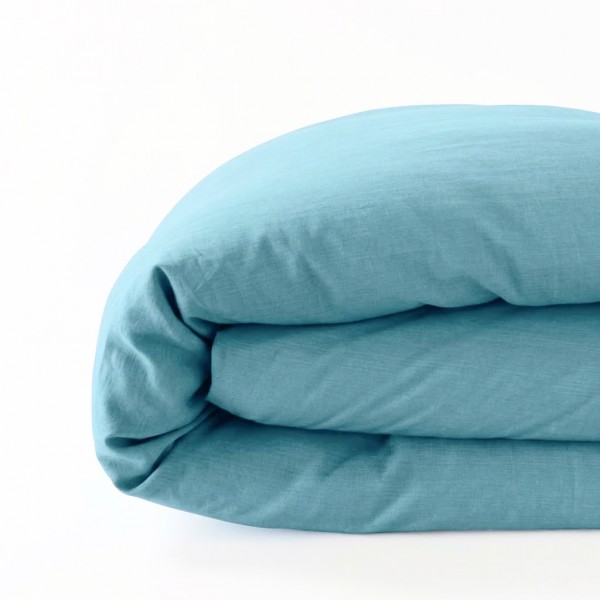 housse de couette 100% lin gris-bleu