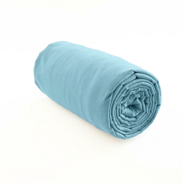 drap housse 100% lin gris-bleu