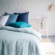 taie oreiller et traversin lin marine en camaieu de bleus avec paon -gris bleu - glacier