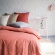housse de couette 100% lin corail en panaché avec oreillers en grège muscade cendre et perle