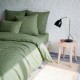 drap housse 100% lin vert treillis en ambiance