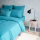 drap housse 100% lin bleu paon en ambiance