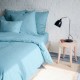 taie oreiller et traversin 100% lin coloris gris-bleu  en ambiance