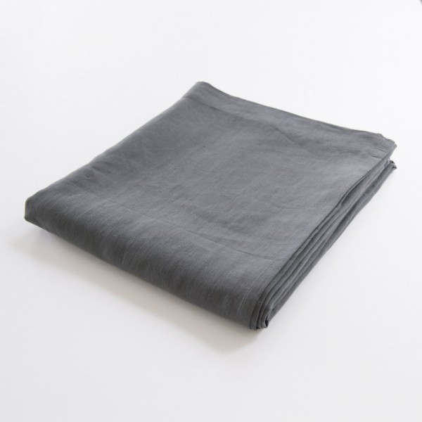 drap de lit plat 100% lin ardoise