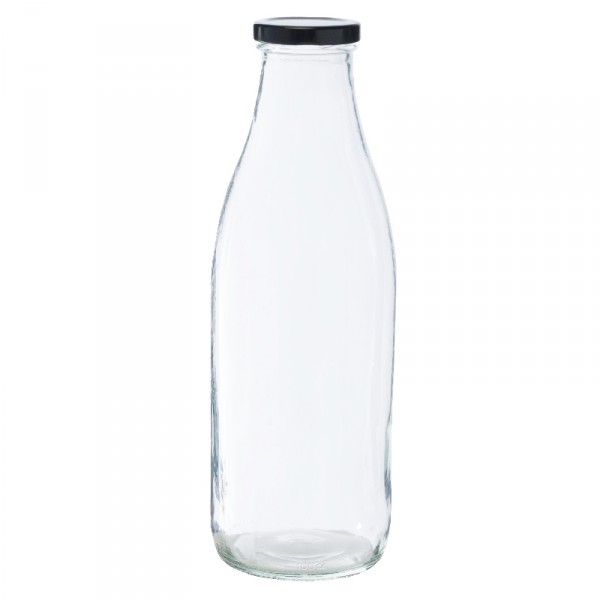 Bouteille 1l en verre avec capsule noire pour épicerie en vrac