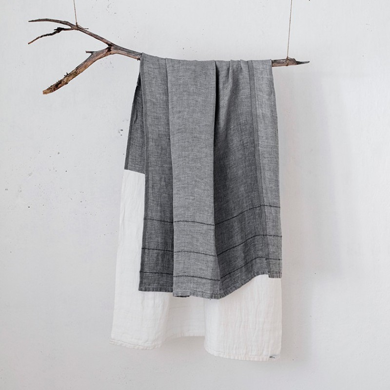 Drap De Bain En Lin Lave Bicolore Blanc Gris 95x180