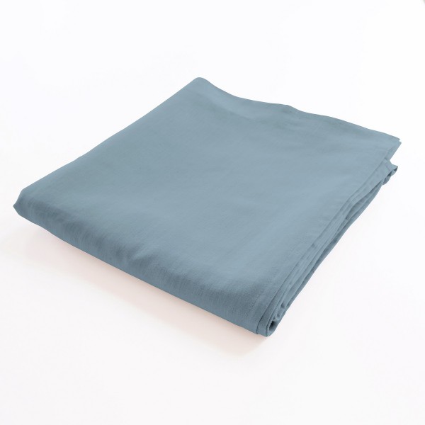 drap de lit plat 100% lin gris bleu