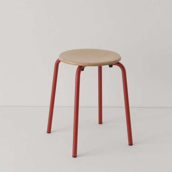 tabouret ht 46 cm tube + bois coloris rouge RAL-design 040 40 60 