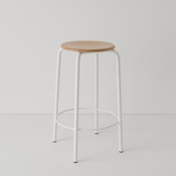 tabouret ht 65 cm tube + bois coloris blanc RAL9003 