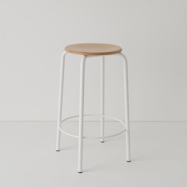 tabouret ht 65 cm tube + bois coloris blanc RAL9003 