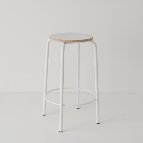 tabouret ht 65 cm tube + HPL ton/ton coloris blanc RAL9003 