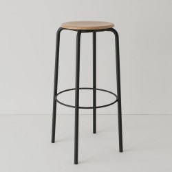 tabouret ht 80 cm tube + bois coloris noir RAL9017