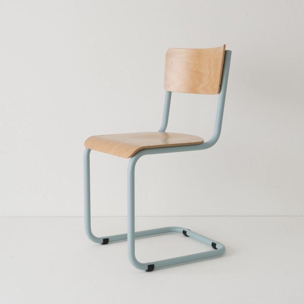 chaise cantilever tube + bois coloris bleu pastel RAL-design 210 70 10 