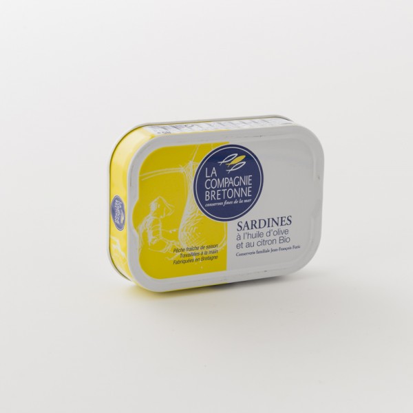 sardines à l'huile d'olive bio et au citron de chez Compagnie Bretonne