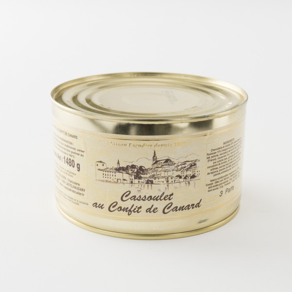 Cassoulet de Castelnaudary au confit de canard de chez Escudier en boite de 1480 g