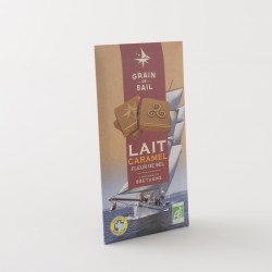 Chocolat bio au lait au caramel et à la fleur de sel de chez Grain de Sail tablette de 100 g