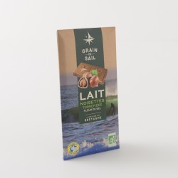 Chocolat bio au lait noisettes fleur de sel de chez Grain de Sail en tablette de 100 g