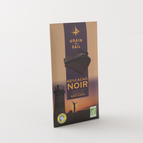 Chocolat noir bio 62% de cacao de chez Grain de Sail en tablette de 100 g