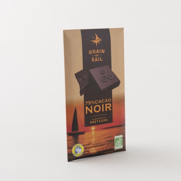 Chocolat noir bio 75% de chez Grain de Sail en tablette de 100 g