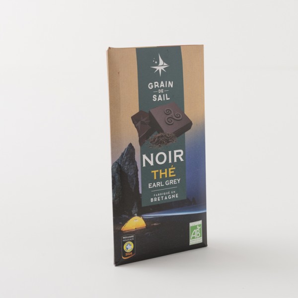 Chocolat bio noir bio au thé earl grey de chez Grain de Sail en tablette de 100 g