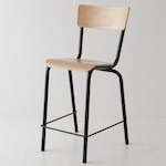 mobilier d'écolier : chaise d'école haute noire assise et dossier en hêtre courbé
