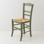 chaise en paille et bois laqué vert olive